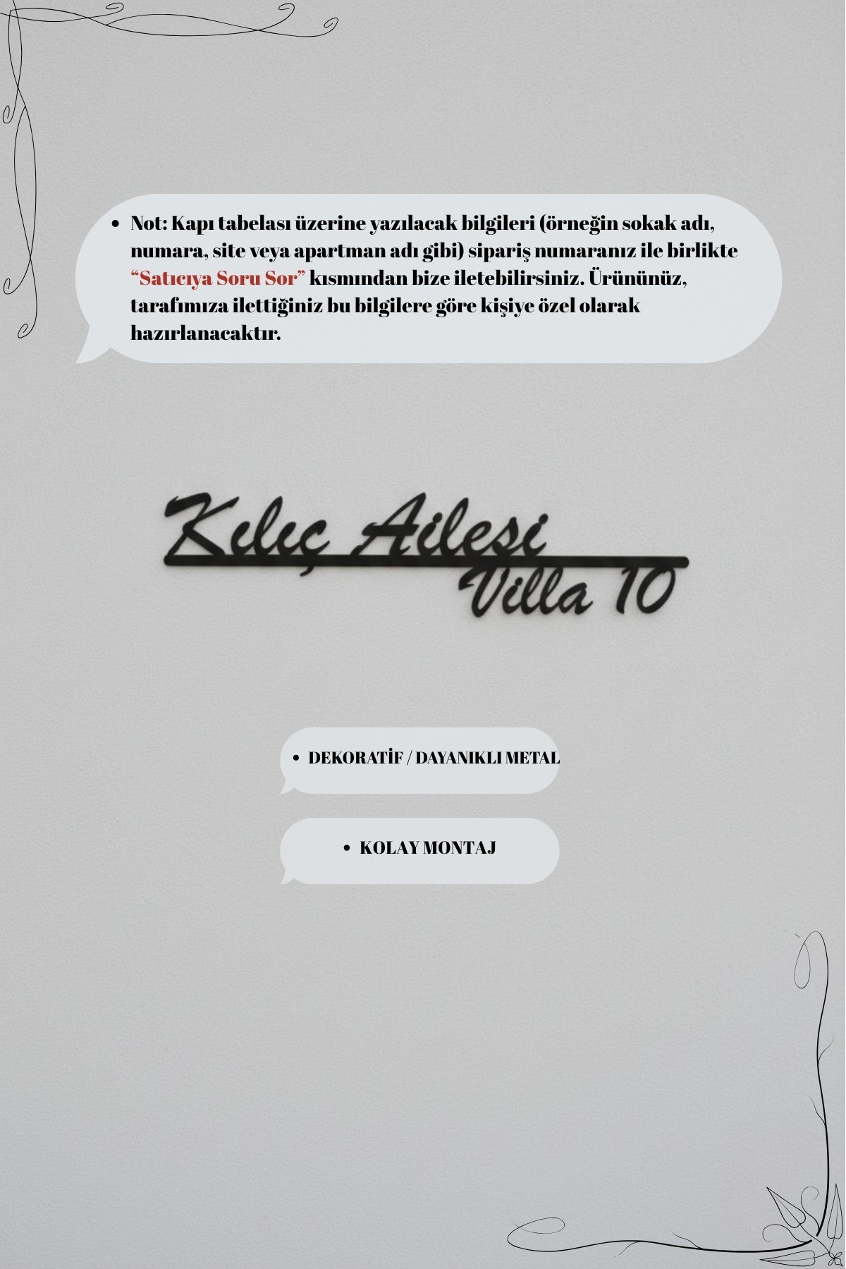 Kişiye Özel Modern Metal Villa İsimliği  Ev ve Kapı Numarası Tabelası