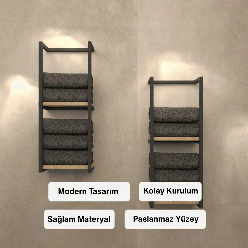 Modern tasarımlı paslanmaz yüzeyli banyo havlu rafı, sağlam materyal ve kolay kurulum özellikleriyle"