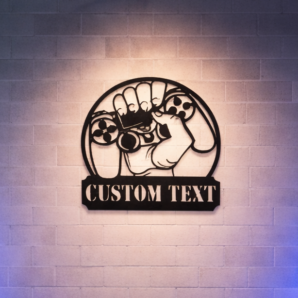 Kişiye özel isim yazılabilen gamer temalı metal pano.