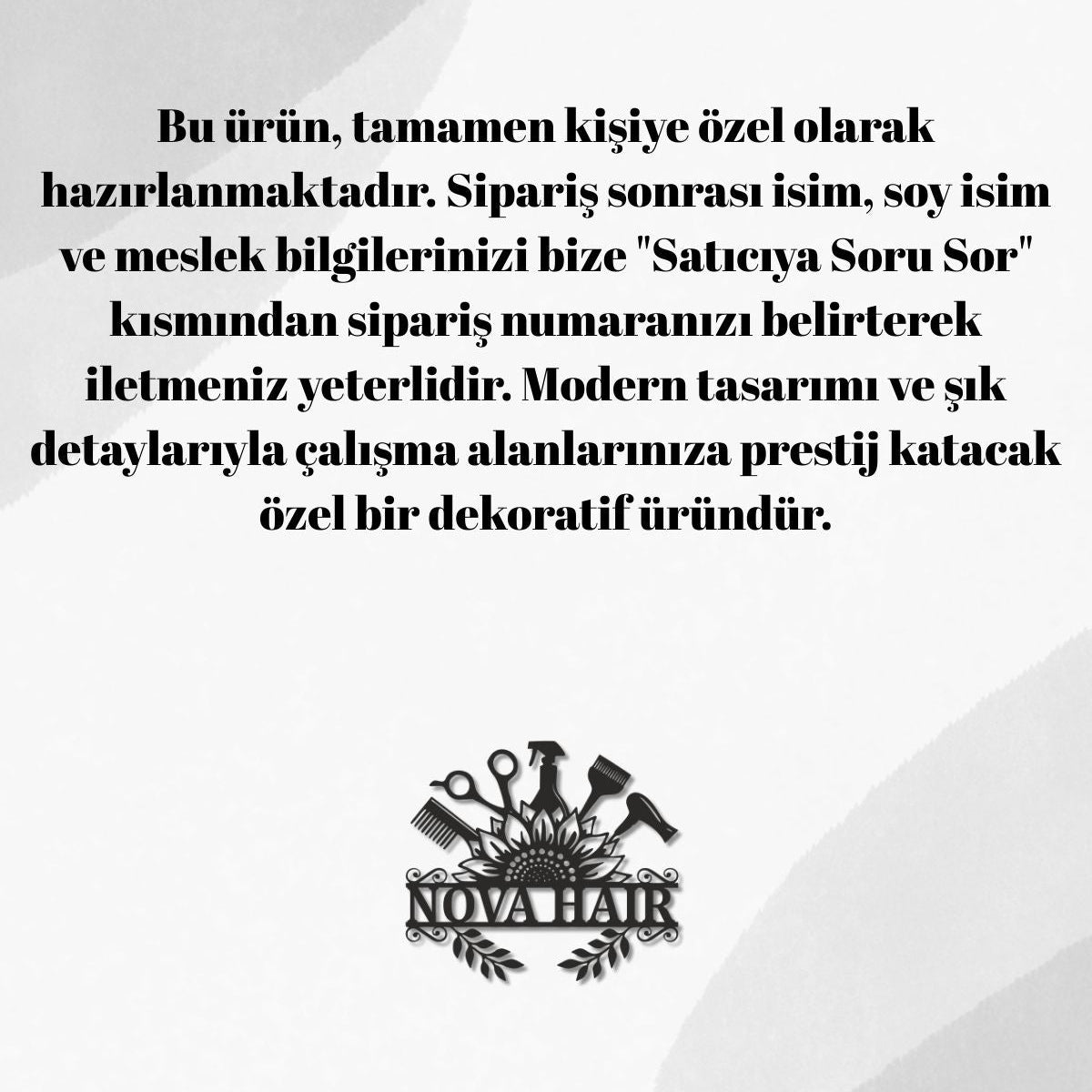 Ürün hakkında isim ve tasarım detayları için satıcıyla iletişime geçilebileceğini anlatan satıcıya soru sor bilgilendirme görseli.