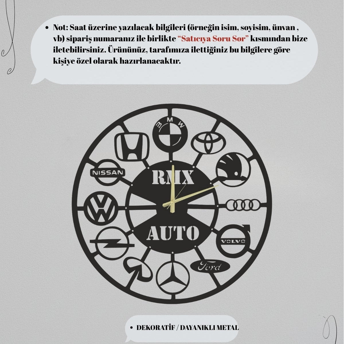 Siparişinizi kişiye özel hale getirmek için istediğiniz metni Satıcıya Soru Sor bölümünden paylaşabilirsiniz.