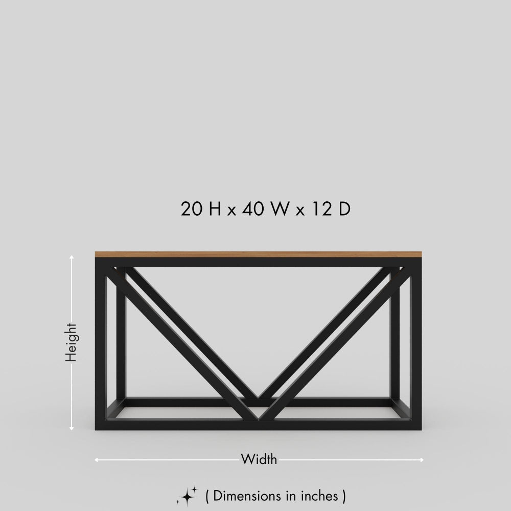 A metal log holder with a wooden bench displaying dimensions of 20 inches in height, 40 inches in width, and 12 inches in depth, highlighting its compact yet functional design.