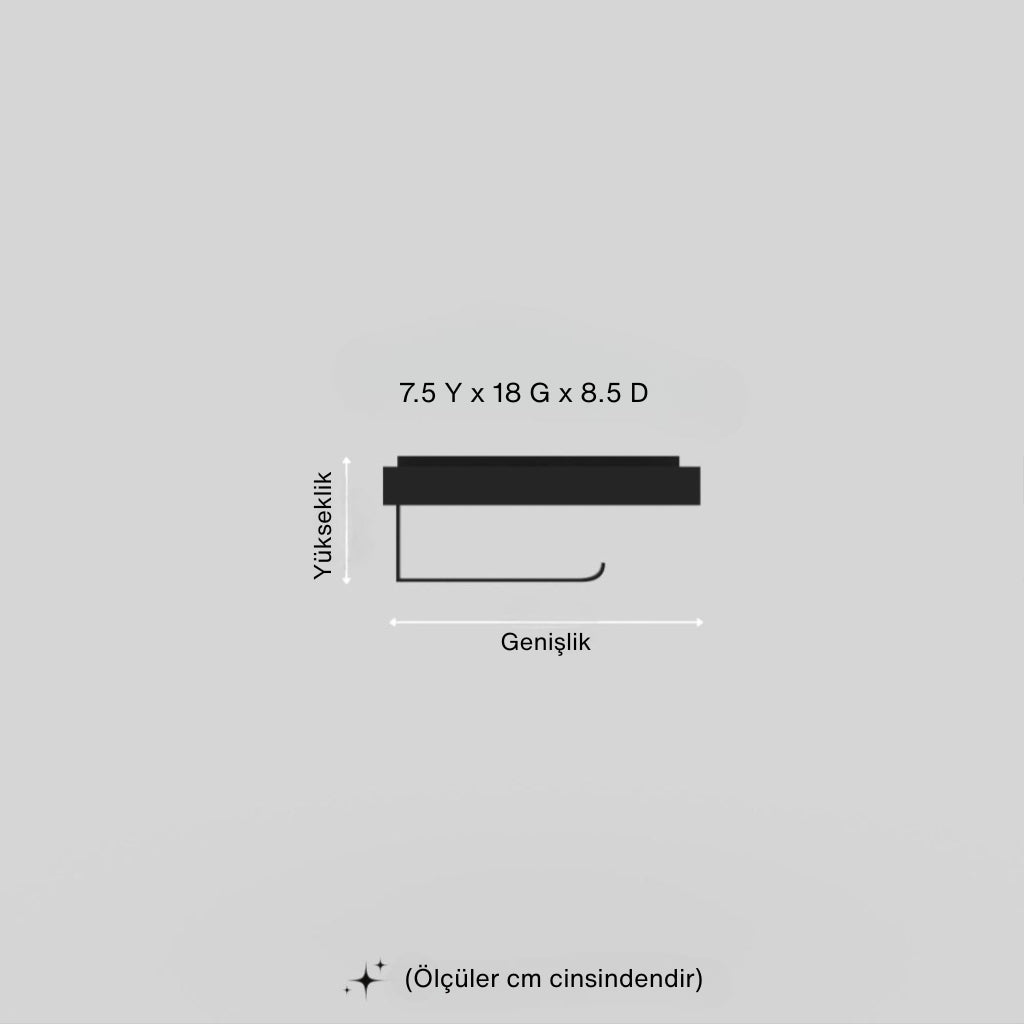 "18 cm genişlikte metal tuvalet kağıtlığı" Ölçü tablosu.