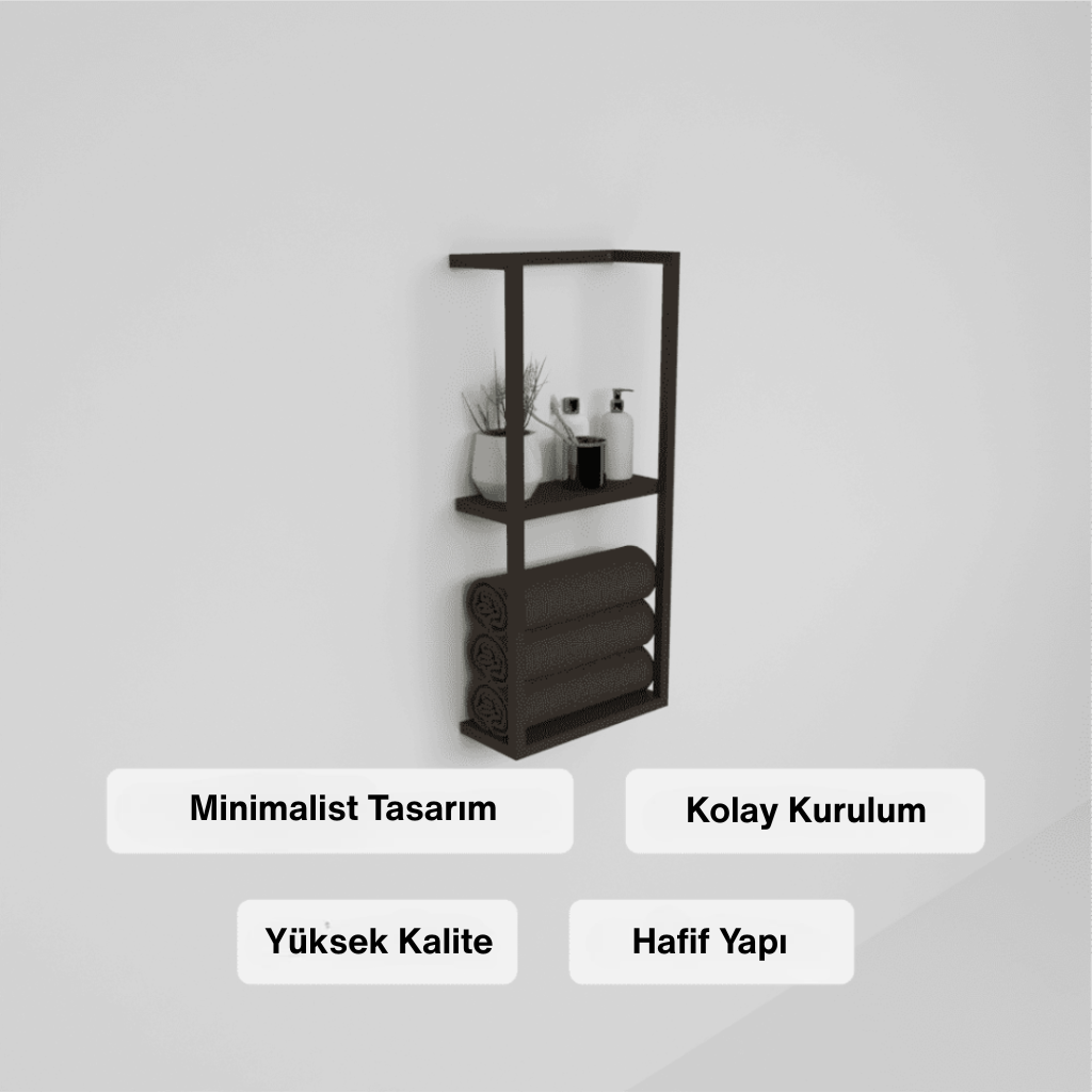 Minimalist tasarımlı siyah metal banyo rafı – yüksek kalite, kolay montaj, hafif yapı ve modern depolama çözümü.