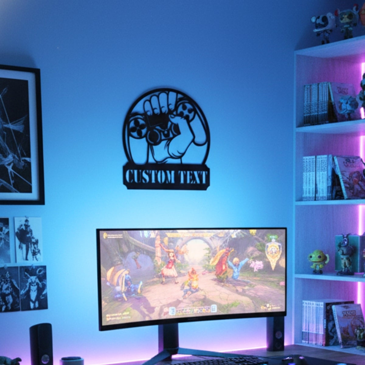 Gamer odası için özel isim yazılabilir lazer kesim metal tablo.
