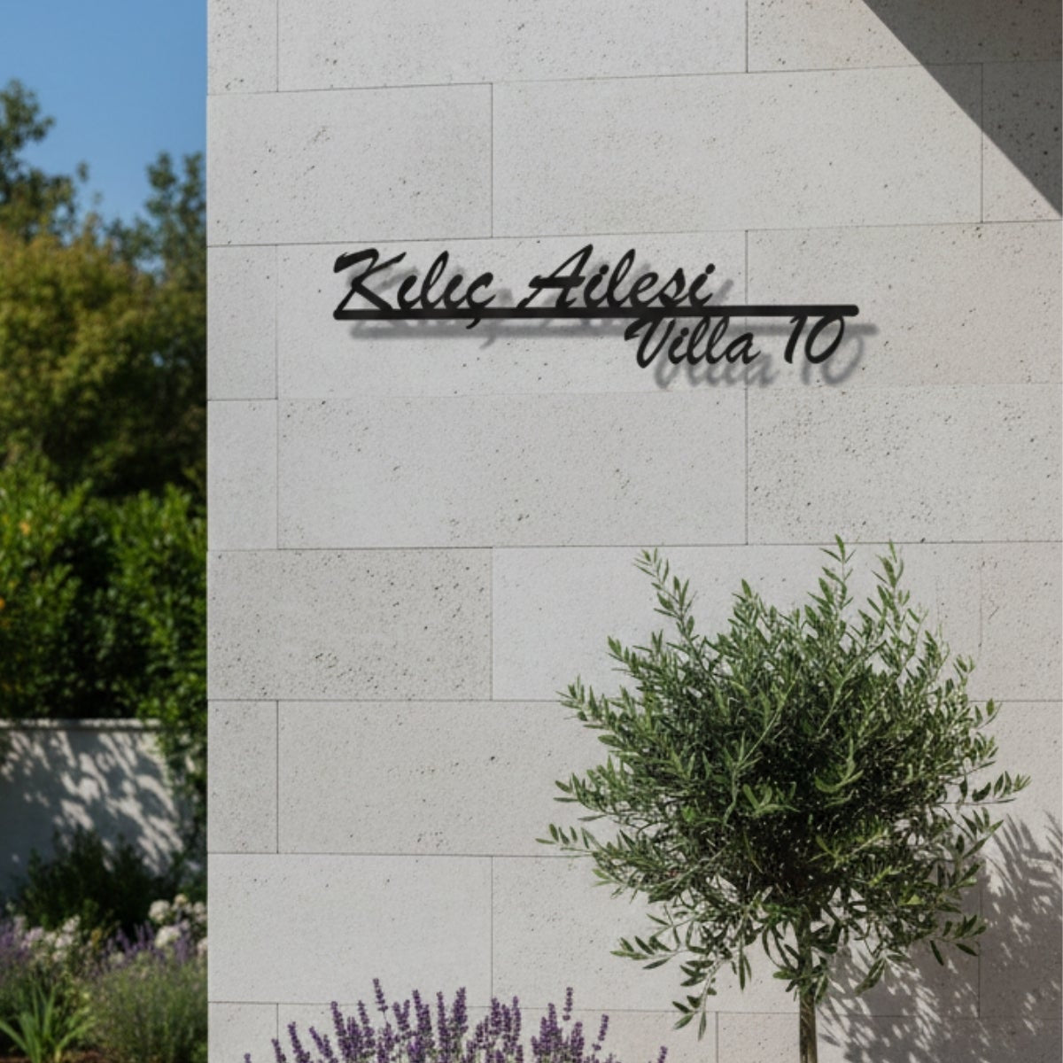Villa girişleri için özel olarak üretilen lazer kesim metal numaratör ve isimlik.