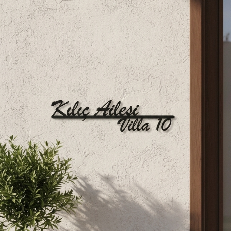 Villa girişleri için özel olarak üretilen lazer kesim metal numaratör ve isimlik.