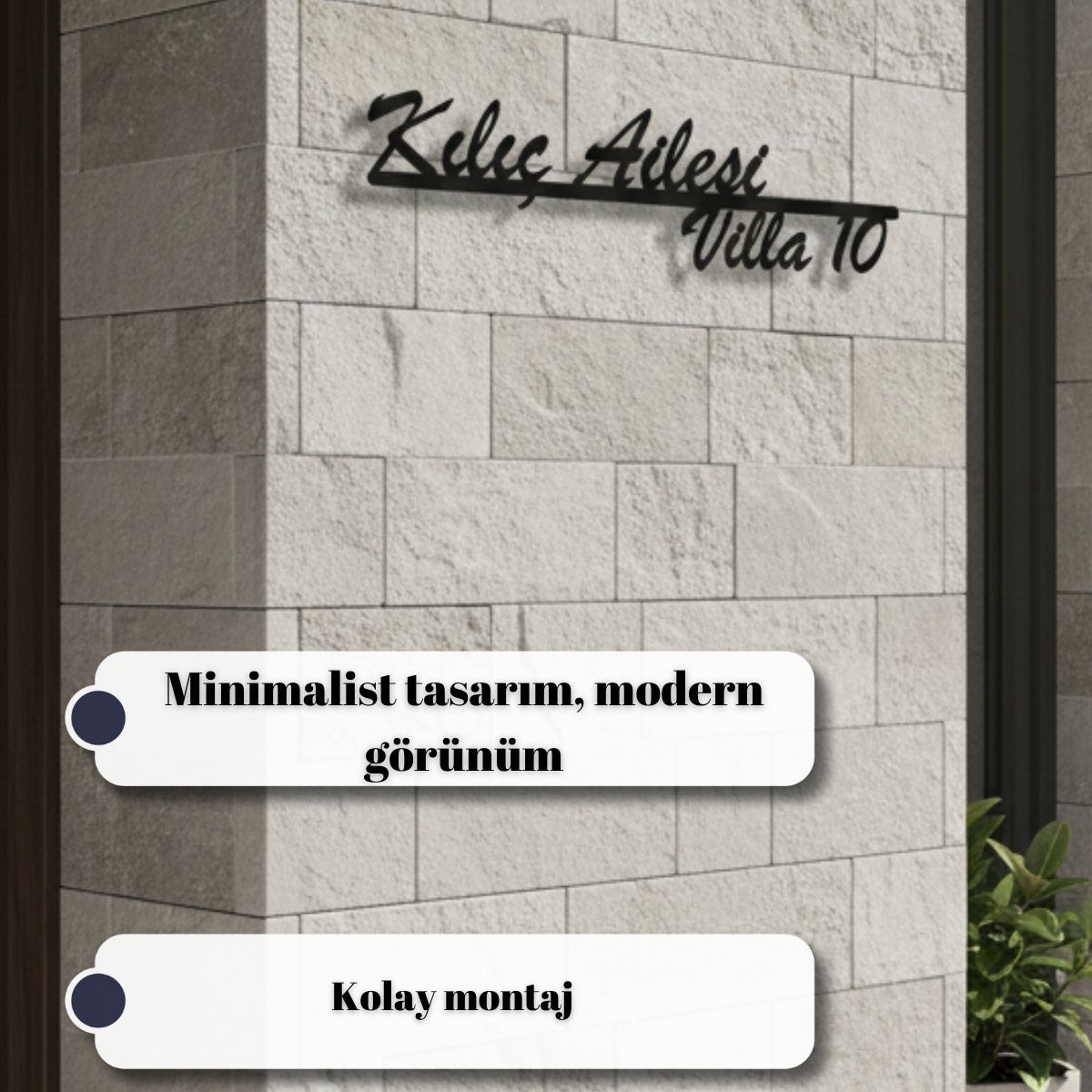 Kılıç Ailesi yazılı, modern tasarımlı siyah metal dış mekan tabelası.