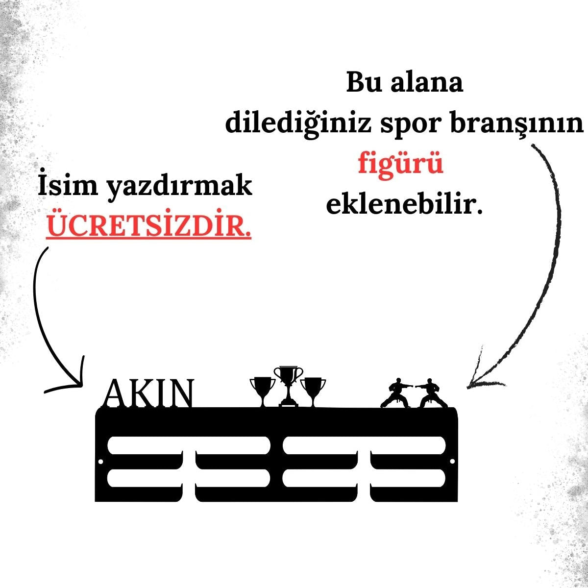 Yazdırılacak isim bilgisini Satıcıya Soru Sor kısmından iletebileceğiniz yüzme temalı madalya askısı.